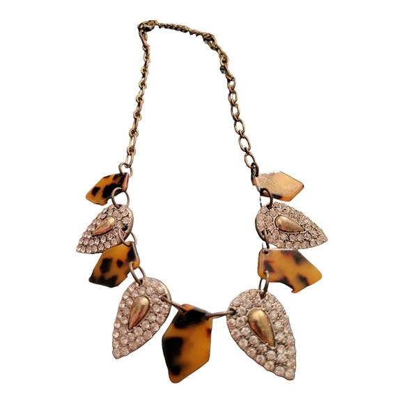 Lulu Frost for J. Crew Tortoiseshell & Rhinestone Collar Bib Statement Necklace - Picture 1 of 4
